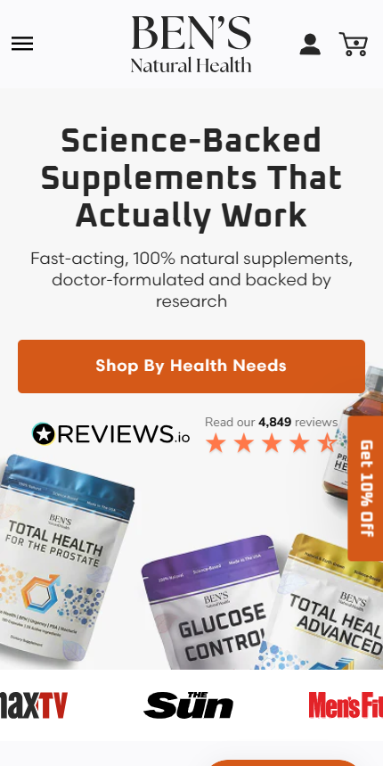 Ben's Natural Health mobile e-commerce store layout and user interface design by Ambiw.