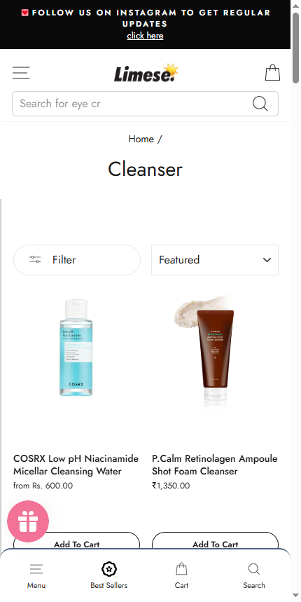 Responsive mobile UX mockups and product collection view for Limese.