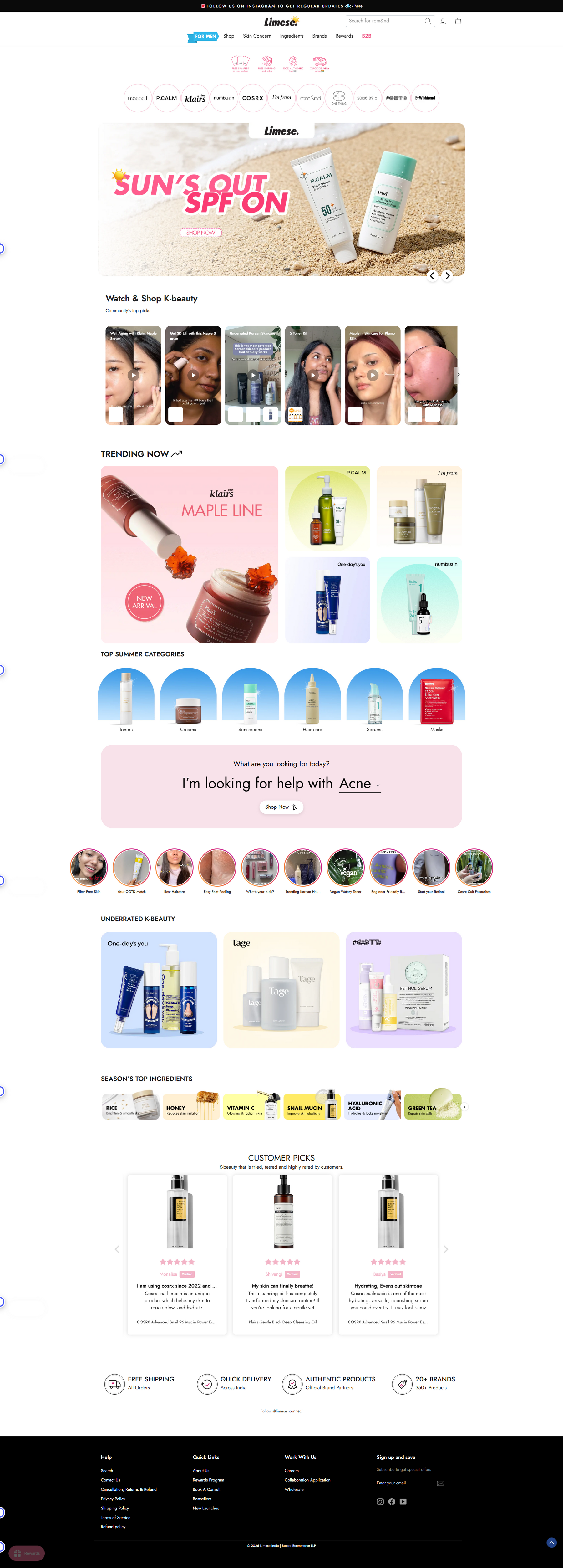 Full homepage desktop scrolling showcase for Limese Shopify custom theme design by Ambiw.