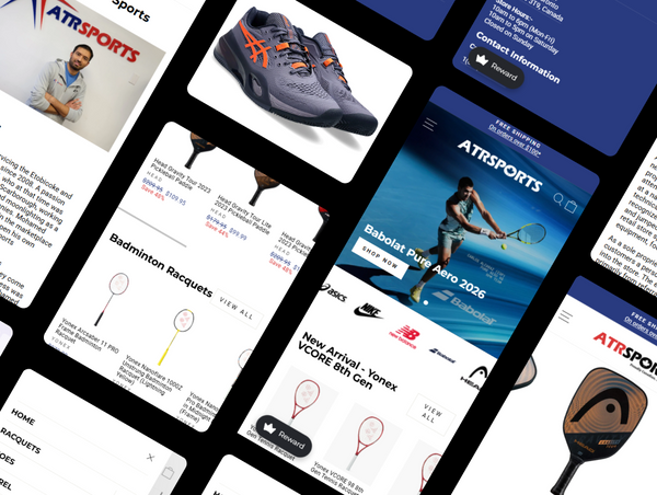 Collage of sports equipment and brand websites Mobile Images