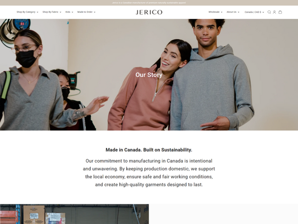 A desktop view screenshot of the Jerico "Our Story" about page