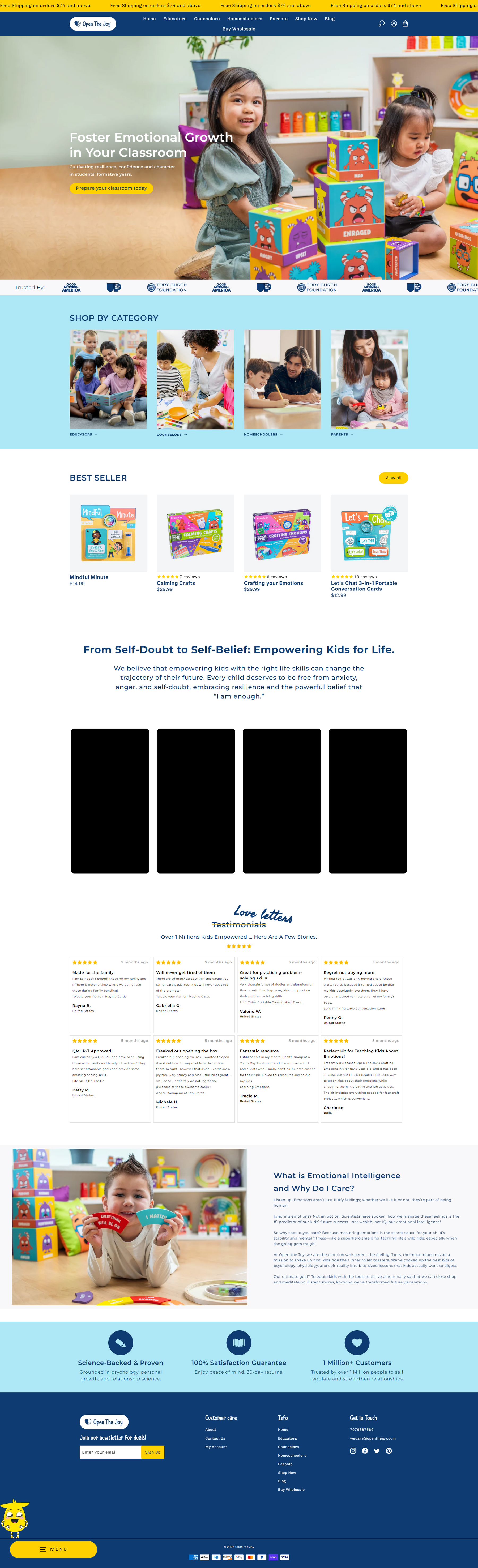 Full homepage desktop scrolling showcase for Open the Joy Shopify custom theme design by Ambiw.