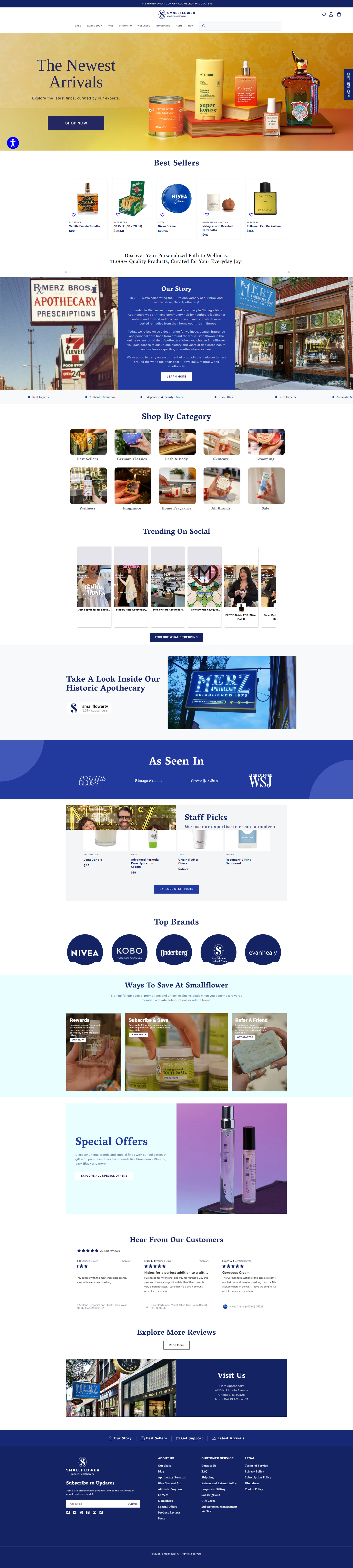 Full homepage desktop scrolling showcase for Small Flowers Shopify custom theme design by Ambiw.