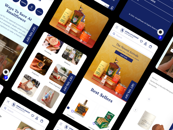 Collage of screenshots from a digital store interface with product images and navigation elements.