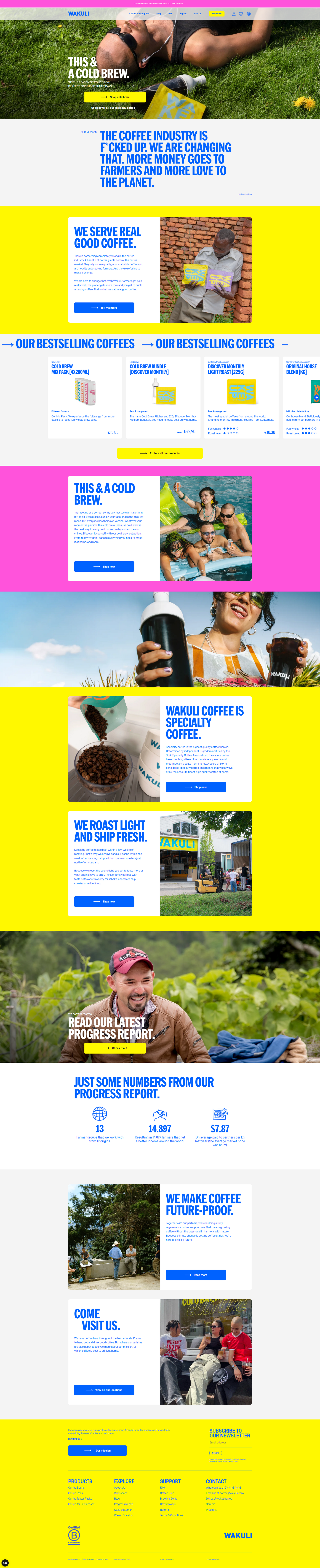 A full-page desktop view screenshot showcasing the complete homepage layout of the Wakuli website by Ambiw