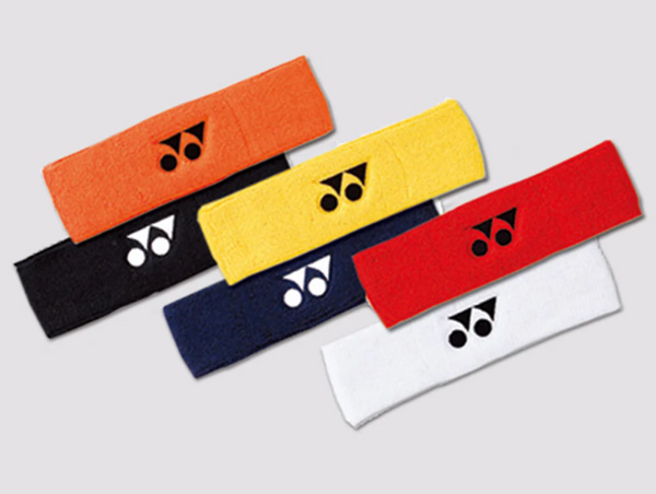A collection of six colorful Yonex sports headbands